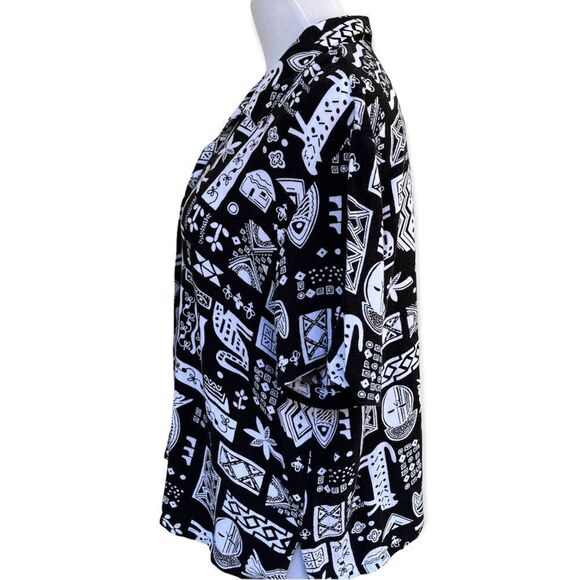 Vintage 80s 90d Koret novelty tribal kitschy print black and white button down M - Picture 2 of 6